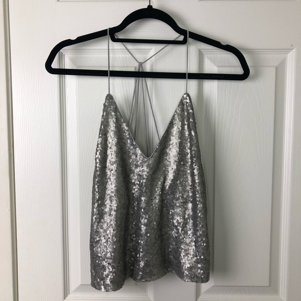 Silver Shimmery Sequin Halter Top Sz Small
